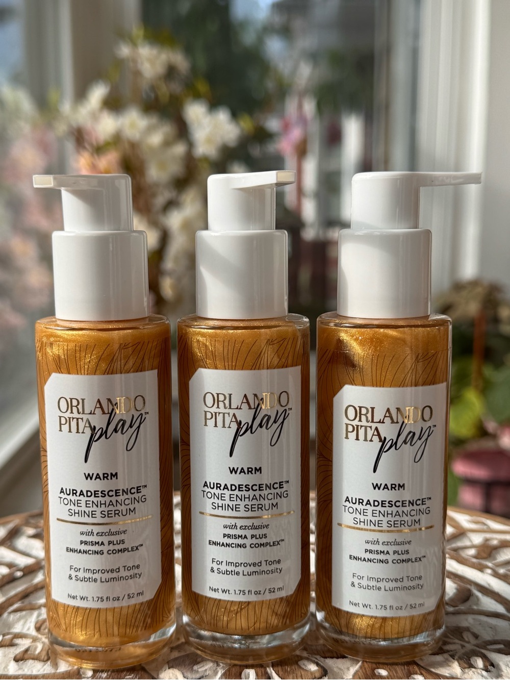 Orlando Pita Play Auradescence Warm Tone Enhancing Shine Serum 1.75 oz 3-pack!